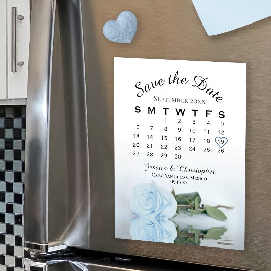 Dusty Blue Roos Save the Date Calendar Magnet