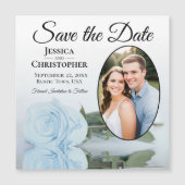 Dusty Blue Roos Save the Date Oval Photo Magnet (Voorkant)