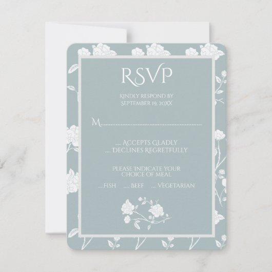 Dusty Blue Roos Wedding RSVP Kaart (Voorkant)