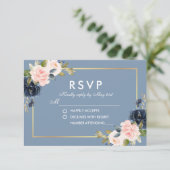 Dusty Blue Rose Blush Floral Gold Wedding RSVP (Debout devant)