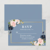 Dusty Blue Rose Blush Floral Gold Wedding RSVP (Devant / Derrière)