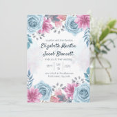 Dusty Blue Rose et rose Floral Faire-part de maria (Debout devant)