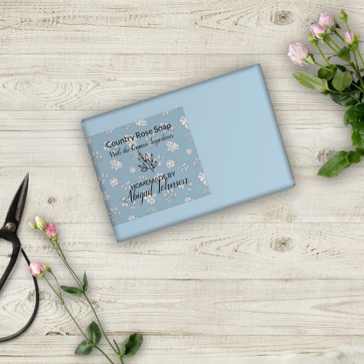 Dusty Blue Rose Feuille Line Art moderne Étiquette