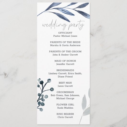 Dusty Blue Rose Fleurs Programme de mariage simple (Dos)