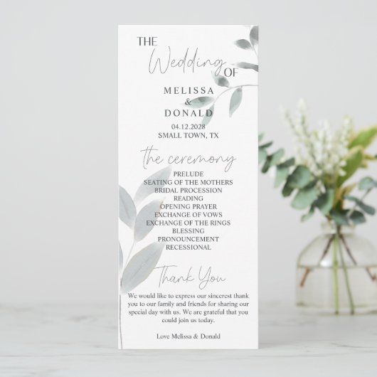 Dusty Blue Rose Fleurs Programme de mariage simple (Debout devant)