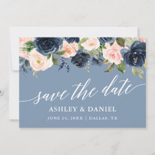 Dusty Blue Rose Floral Enregistrer La Carte Date