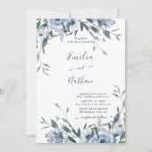 Dusty Blue Rose Floral Faire-part de mariage (Devant)