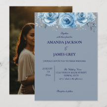 Dusty Blue Rose Floral Photo Back Wedding
