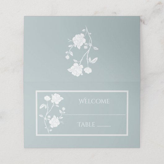 Dusty Blue Rose Reception Place Card (Buitenkant ongevouwen)