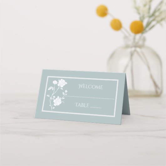 Dusty Blue Rose Reception Place Card (Voorkant)