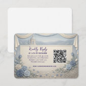 Dusty Blue Rose Romantic Wedding QR Code RSVP Kaartje (Voorkant / Achterkant)
