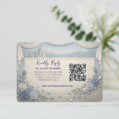 Dusty Blue Rose Romantic Wedding QR Code RSVP Kaartje (Staand voorkant)