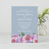 Dusty Blue Rose violet Faire-part de mariage Flora (Debout devant)