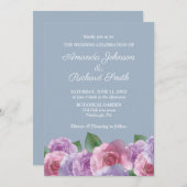 Dusty Blue Rose violet Faire-part de mariage Flora (Devant / Derrière)