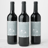 Dusty Blue Rose Wedding Wine Label Wijn Etiket (Flessen)