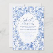 Dusty Blue Roses Digital Sweet 16 Invitation (Devant)