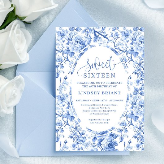 Dusty Blue Roses Digital Sweet 16 Invitation