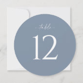 Dusty Blue Round Wedding Table Number Kaart (Achterkant)