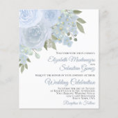 Dusty Blue Rozen Elegant BUDGET Weduwuitnodiging (Voorkant)
