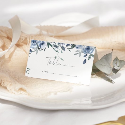 Dusty Blue Rozen Flower Wedding Place Card