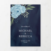 Dusty Blue Rozen Fotocollage Navy Blue Wedding Drieluik Uitnodiging (Cover)