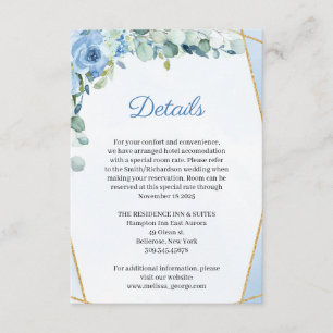 Dusty Blue Rozen Goud Geometrische bruiloft Detail Informatiekaartje