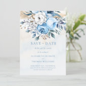 Dusty Blue Rozen Greenery Foto bruiloft Opslaan Da Kaart (Staand voorkant)