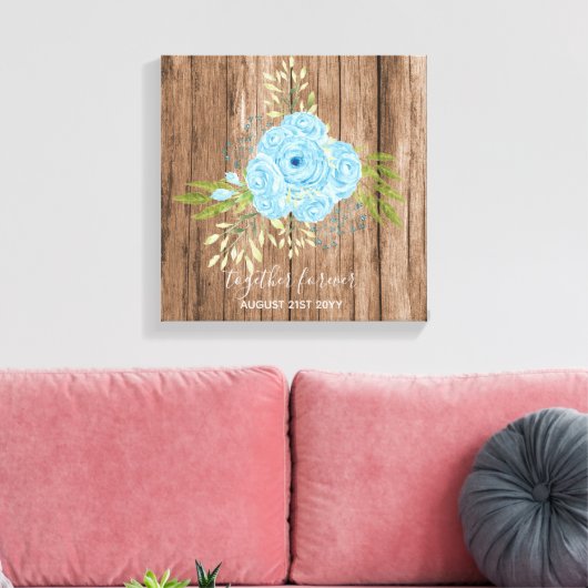 Dusty Blue Rozen Passen getrouwd Weddenschap Gift Canvas Afdruk (Insitu (Woonkamer))