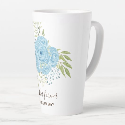 Dusty Blue Rozen Passen getrouwd Weddenschap Gift  Latte Mok (Rechterhoek)