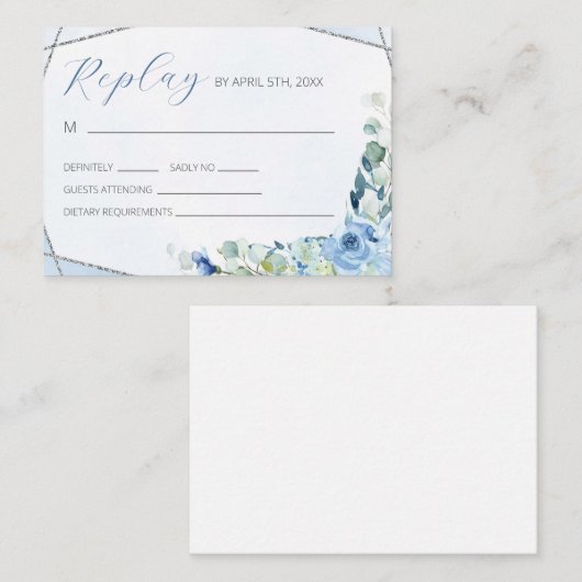 Dusty Blue Rozen RSVP Informatiekaartje (Voorkant / Achterkant)