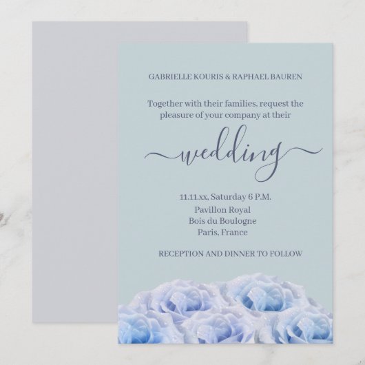 Dusty Blue Rozen Sage Gray Elegant Floral Wedding Kaart (Voorkant / Achterkant)