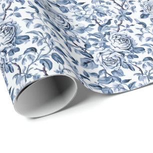 Dusty Blue Rozen Toile Pattern Cadeaupapier