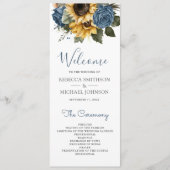 Dusty Blue Rozen Zonnebloemen Bruiloft Programma (Voorkant)