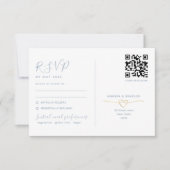 Dusty Blue RSVP Card met QR Code Wedding Kaartje (Voorkant)