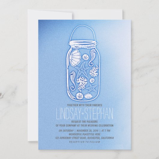 Dusty Blue Rustic Beach Invitations de mariage (Devant)