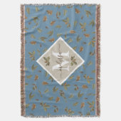 Dusty Blue Rustic Brown Leaves Monogramed Deken (Voorkant Verticaal)