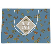 Dusty Blue Rustic Brown Leaves Monogramed Groot Cadeauzakje (Voorkant)