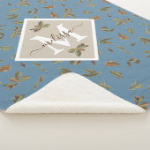 Dusty Blue Rustic Brown Leaves Monogramed Sherpa Deken (3/4)