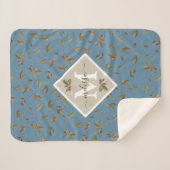 Dusty Blue Rustic Brown Leaves Monogramed Sherpa Deken (Voorkant (horizontaal))
