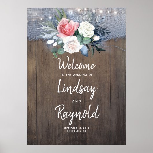 Dusty Blue Rustic Country Weddenschap Welkom Poster (Voorkant)