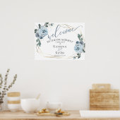 Dusty Blue Rustic Floral Verloving Welkom Poster (Keuken)