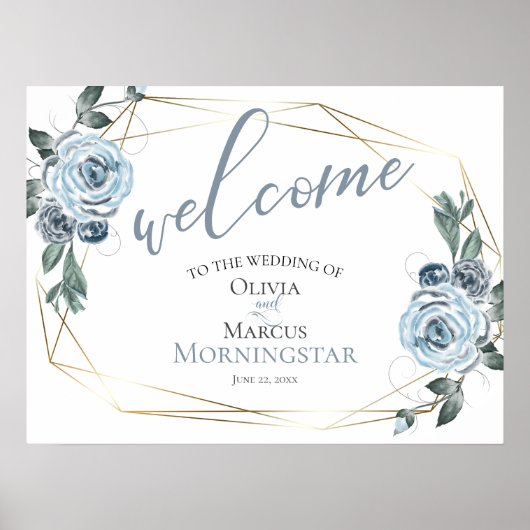Dusty Blue Rustic Floral Wedding Welcome Poster (Voorkant)