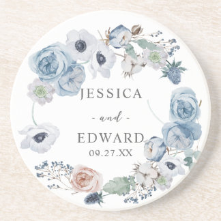 Dusty Blue Rustic Wedding Floral Zandsteen Onderzetter