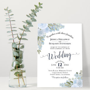 Dusty Blue Rustic White Waterverf Floral Wedding Kaart