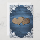 Dusty Blue Rustic Wood Burlap Lights Wedding Kaart (Achterkant)