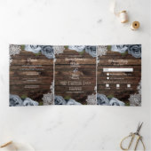 Dusty Blue Rustic Wood Trifold Wedding Programme (Intérieur)