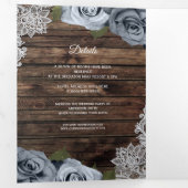 Dusty Blue Rustic Wood Trifold Wedding Programme (Intérieur en premier)