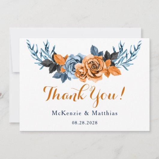 Dusty Blue & Rusty Peony Floral Merci Cartes (Devant)