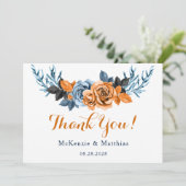 Dusty Blue & Rusty Peony Floral Merci Cartes (Debout devant)