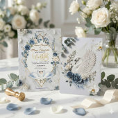 Dusty Blue Sage & Cream Geometric Wedding Kaart